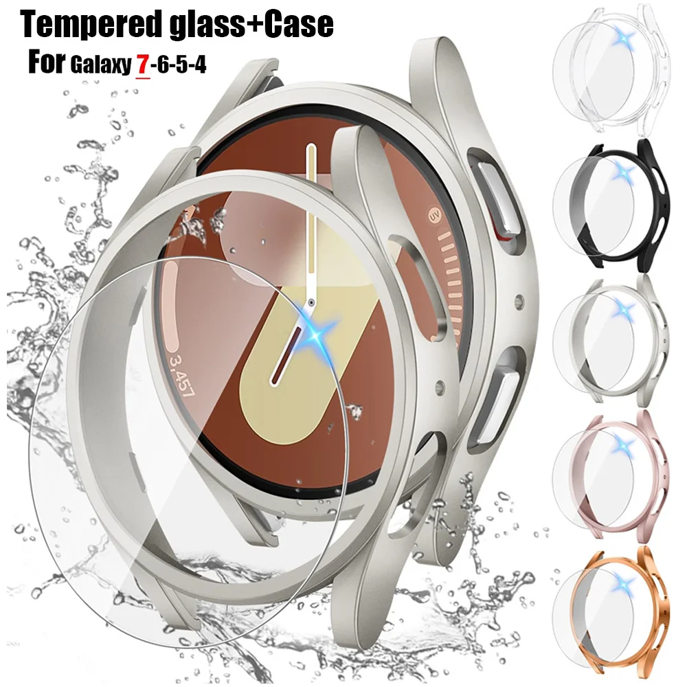 Screen Protector Case for Samsung Galaxy Watch 7 6 5 4 40mm 44mm Matte Hard PC Case+Tempered Glass Full Protective Cover Bumper