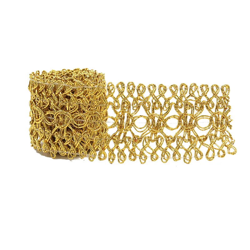 5 ياردة الذهبي الفضة الحرير جديلة الدانتيل تقليم 35 مللي متر متموجة المنسوجة شريطة من الدانتيل تخريمية الأعرج جديلة تقليم للمنزل الستار المفروشات #2