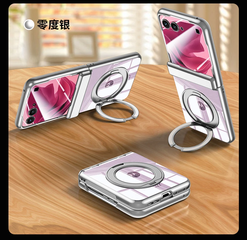 For Motorola Razr 70 Ultra Razr 60 50 Ultra Simple Central Axis - 360 Stand - Spring Hinge - Electroplated Shell Film Integrated