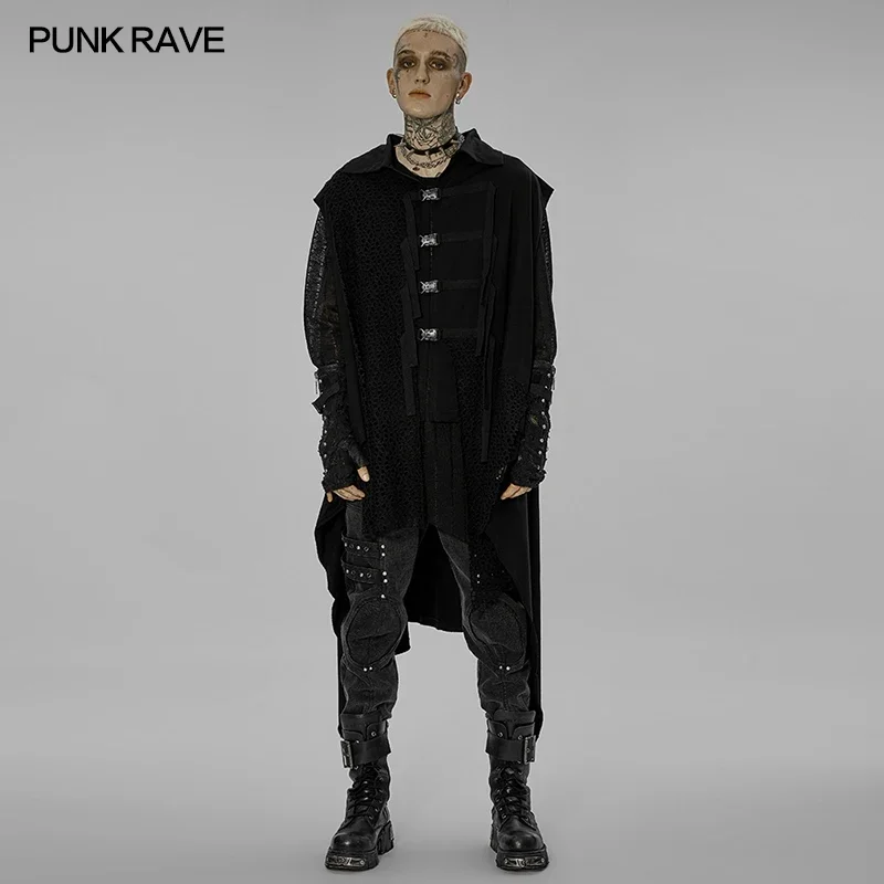 PUNK RAVE Men's Dark Sweatshirt Vest Irregular Gauze Decorations Gothic Daily Webbing Loose Casual Waistcoat Four Seasons