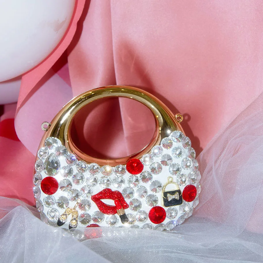 

Металлическая блестящая акриловая ручная женская сумка с ромбовидным замком, ручная сумка с гусиным яйцом