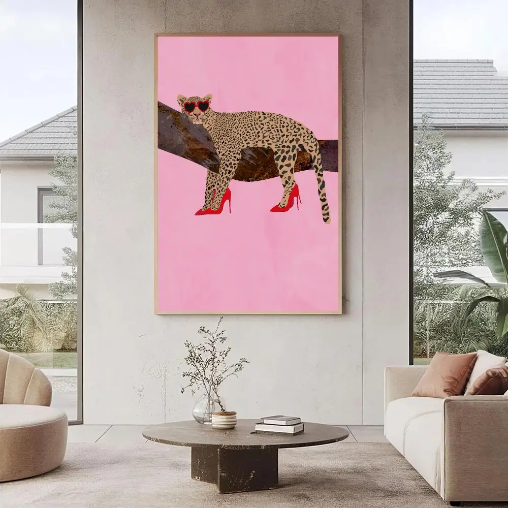 Chic Leopard in Heels HD Wall Art Poster Sarah Manovski Fashion Animal Glamorous Colorful Bedroom Home Decor Gift