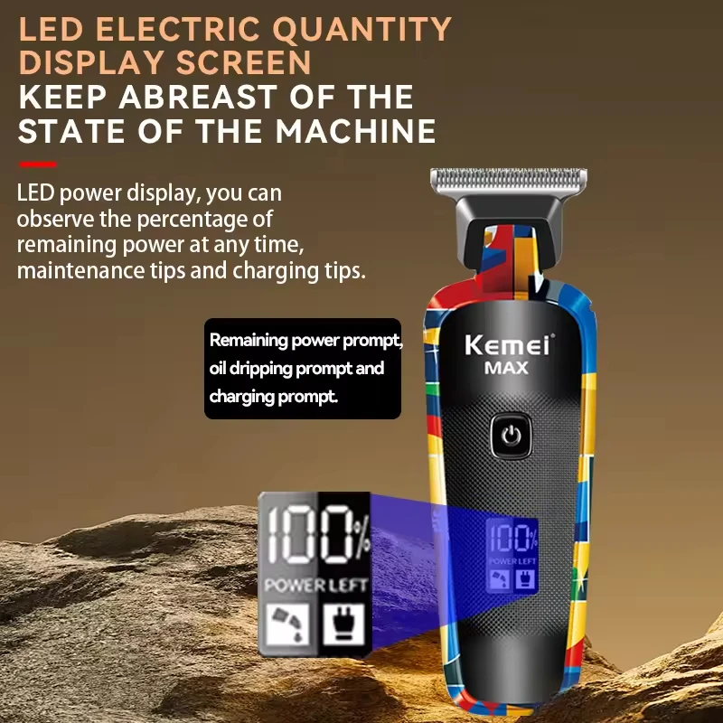 Kemei Professional Electric Hair Clipper Rechargeable Graffiti Pattern Beard Trimmer Men's Shaver KM-MAX2092 KM-MAX5090 KM-1102H image 4