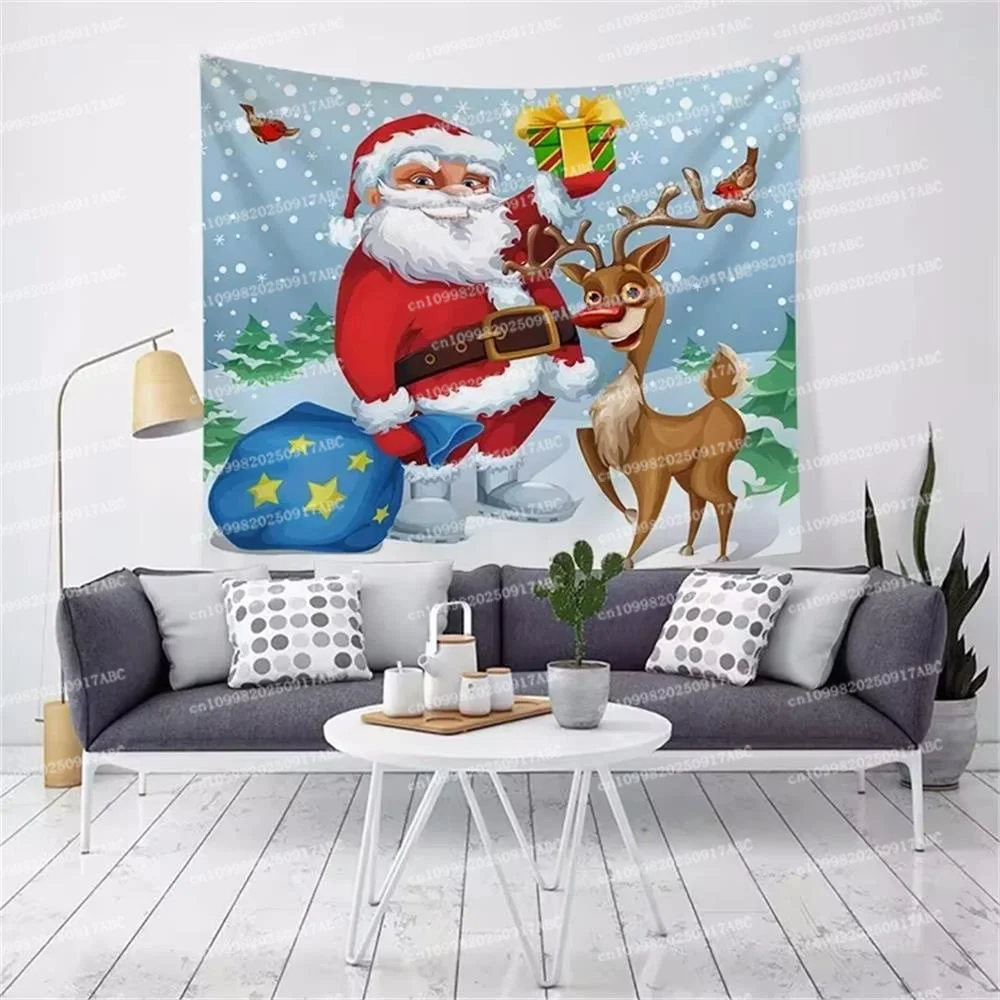 عيد الميلاد قماش مزخرف جداري ثلج لغرفة النوم نسيج سانت كلوز المنزل نسيج الجدار الديكور الذهبي الأيائل الجدار الشنق نسيج #3
