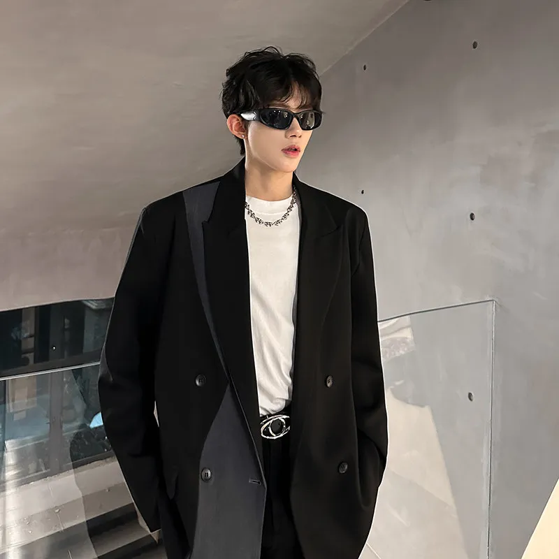 Asymmetric Color Blo Men's Suit Jaet Chic Design Loose Fit Premium Feel Polyester Fabric Urban Faion Spring Autumn