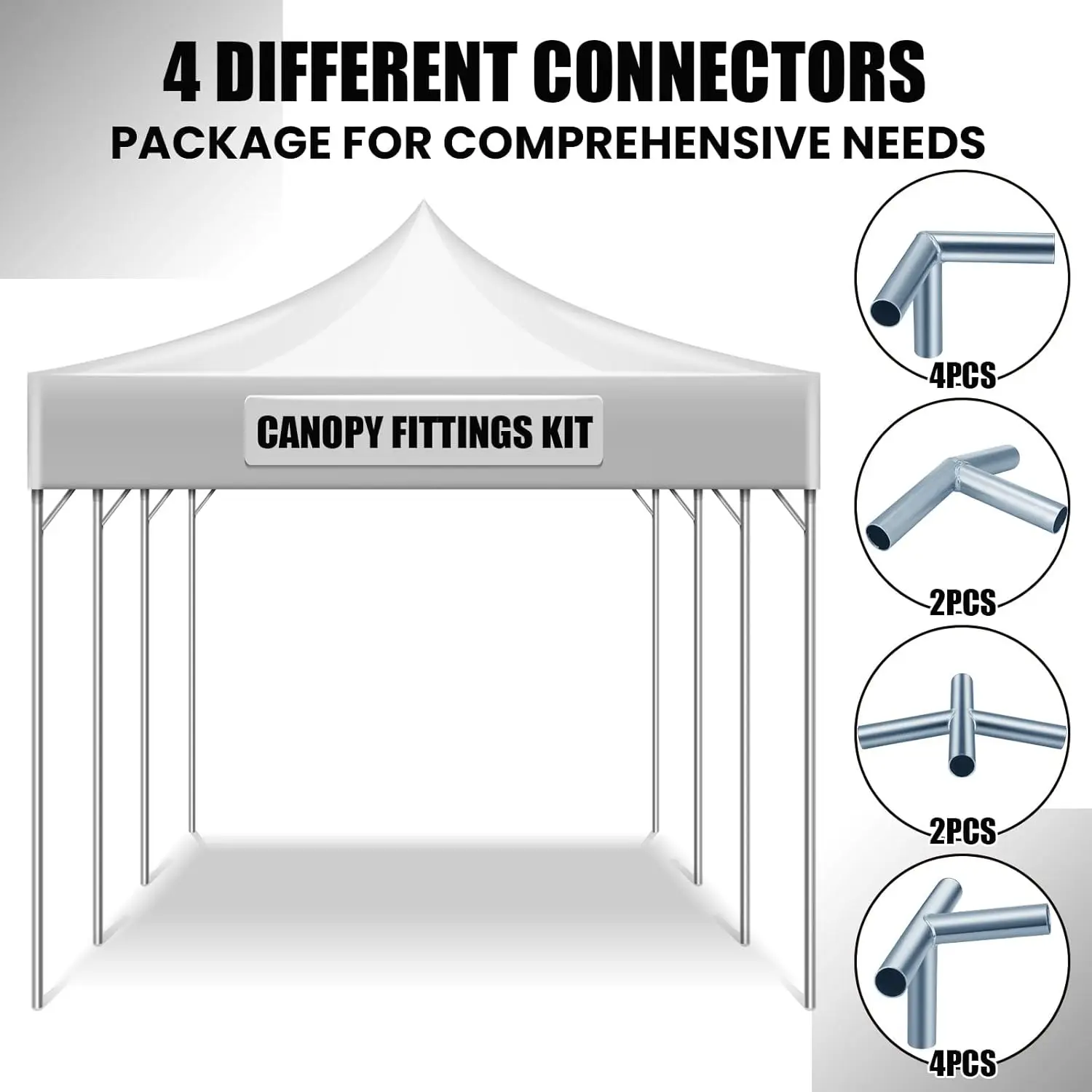 Blulu 12 Pieces 8 Leg Style Canopy Fittings Kit Low Peak Shed Frame Kit Canopy Frame Only Metal Garage Kit For 1 3/8-Inch Top