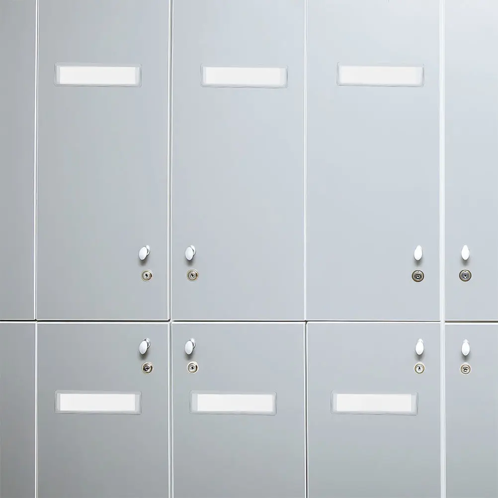 

50Pcs Clear Self-Adhesive Label Holders Plastic Pockets for Organizing Files Storage Bins School Office Shelves Drawers