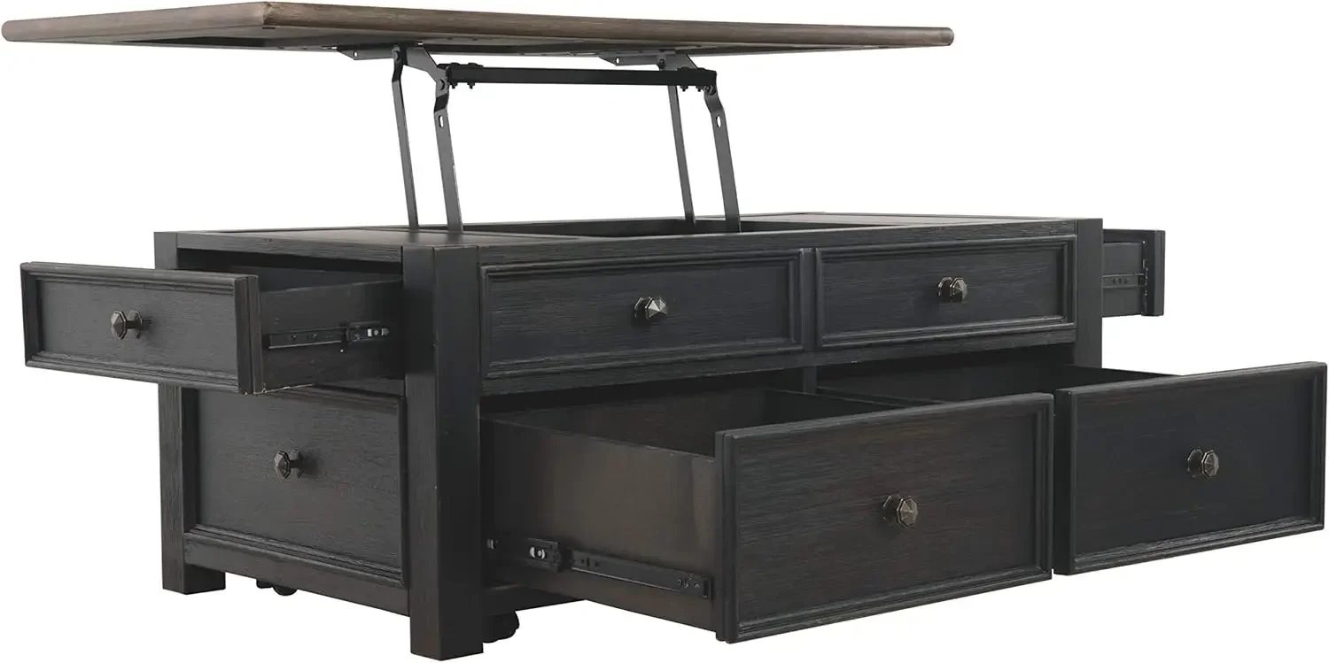 Tyler Creek Rustic Farmhouse Lift Top Coffee Table with Drawers, Brown & Black