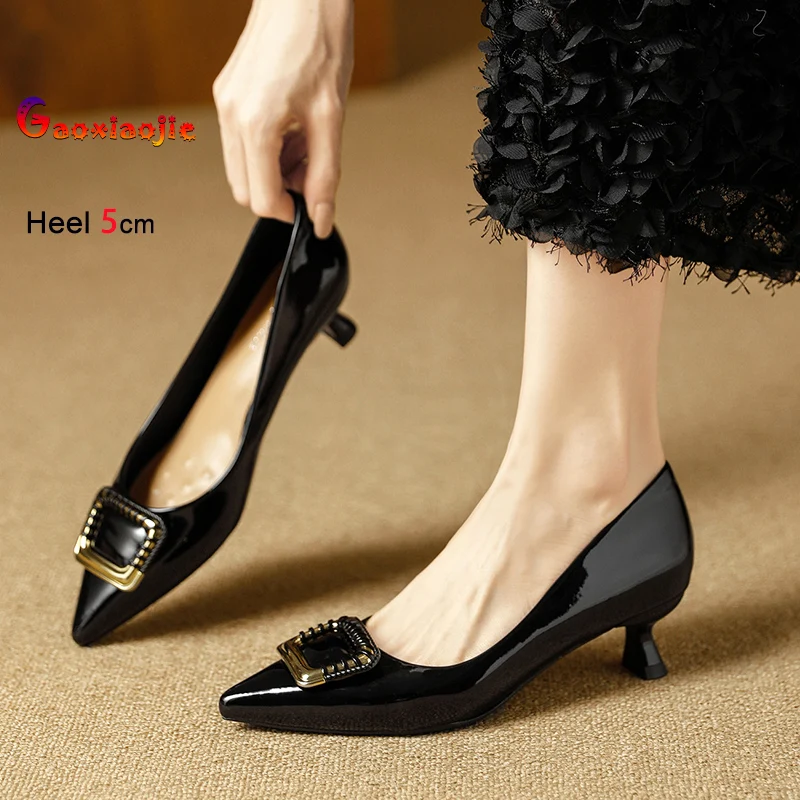 

Элегантные женские туфли-лодочки с квадратным каблуком 5 см, универсальные, с острым носком, для вечеринок, весна-лето 2026, черные
