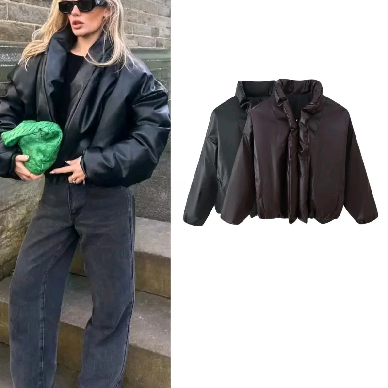 Cappotto invernale da donna nuovo vestibilità ampia lungo Sve in pelle PU con cerniera decorata in cotone Jaet collo alto capispalla Faion