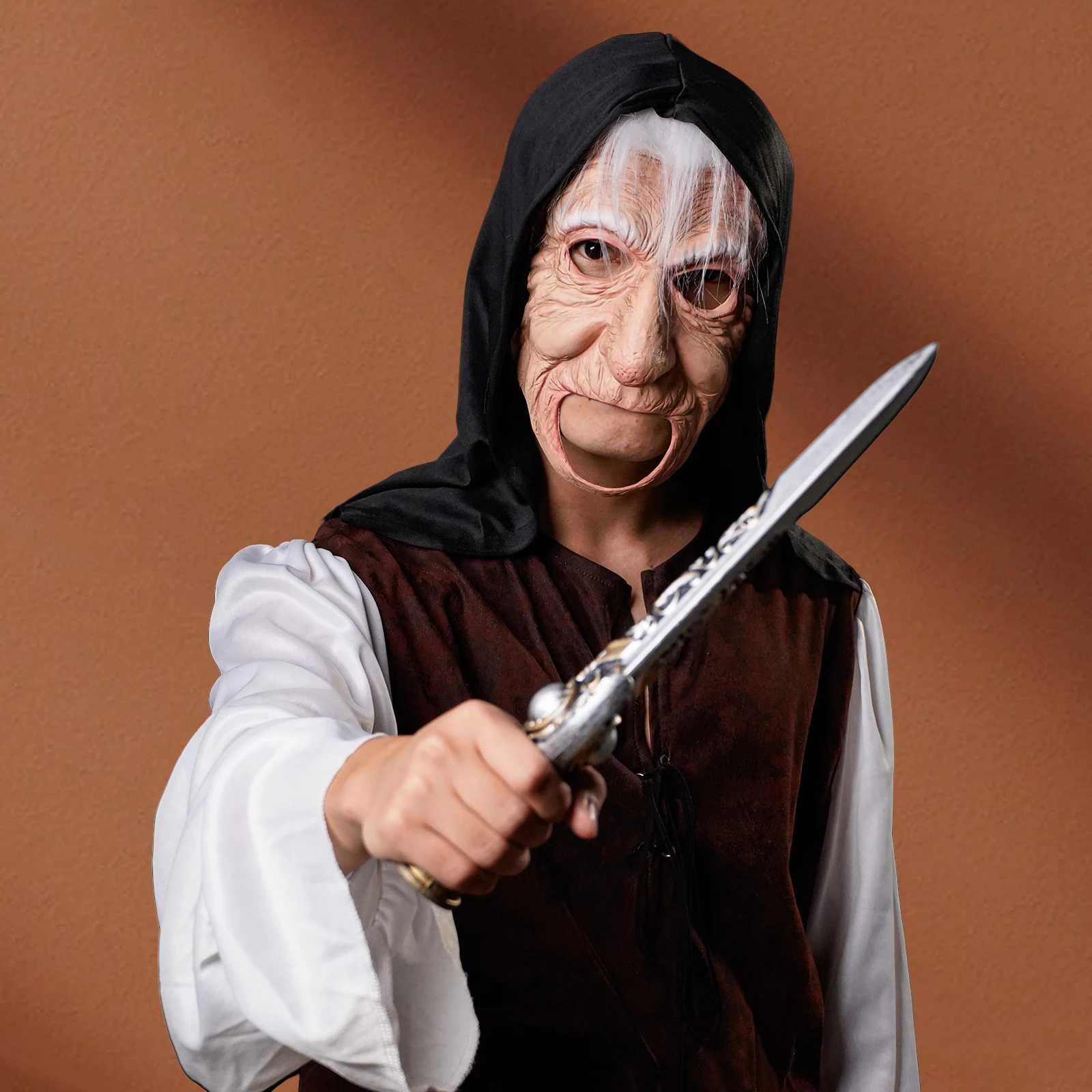 Realistische Hexenmaske, Halloween-Kostüm-Requisiten, gruselige Kopfbedeckung, Latexmaske, fortgeschrittene Simulations-Requisiten