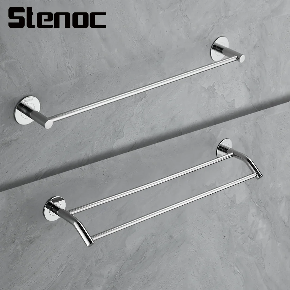 

No Punch Black/Chrome Bathroom Towel Hanger Bars 304 Stainless Steel Wall-Mounted Shower Holder Bath Clothes Hanging Shelf