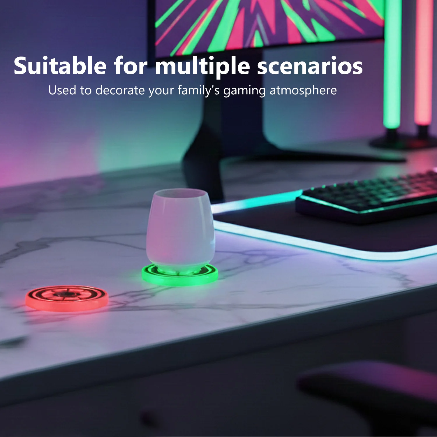 2PCS LED Car Cup Holder Light 3-Mode 7-Color Conversion Rechargeable Cup Holder With Brightness And Vibration Sensors USB-C