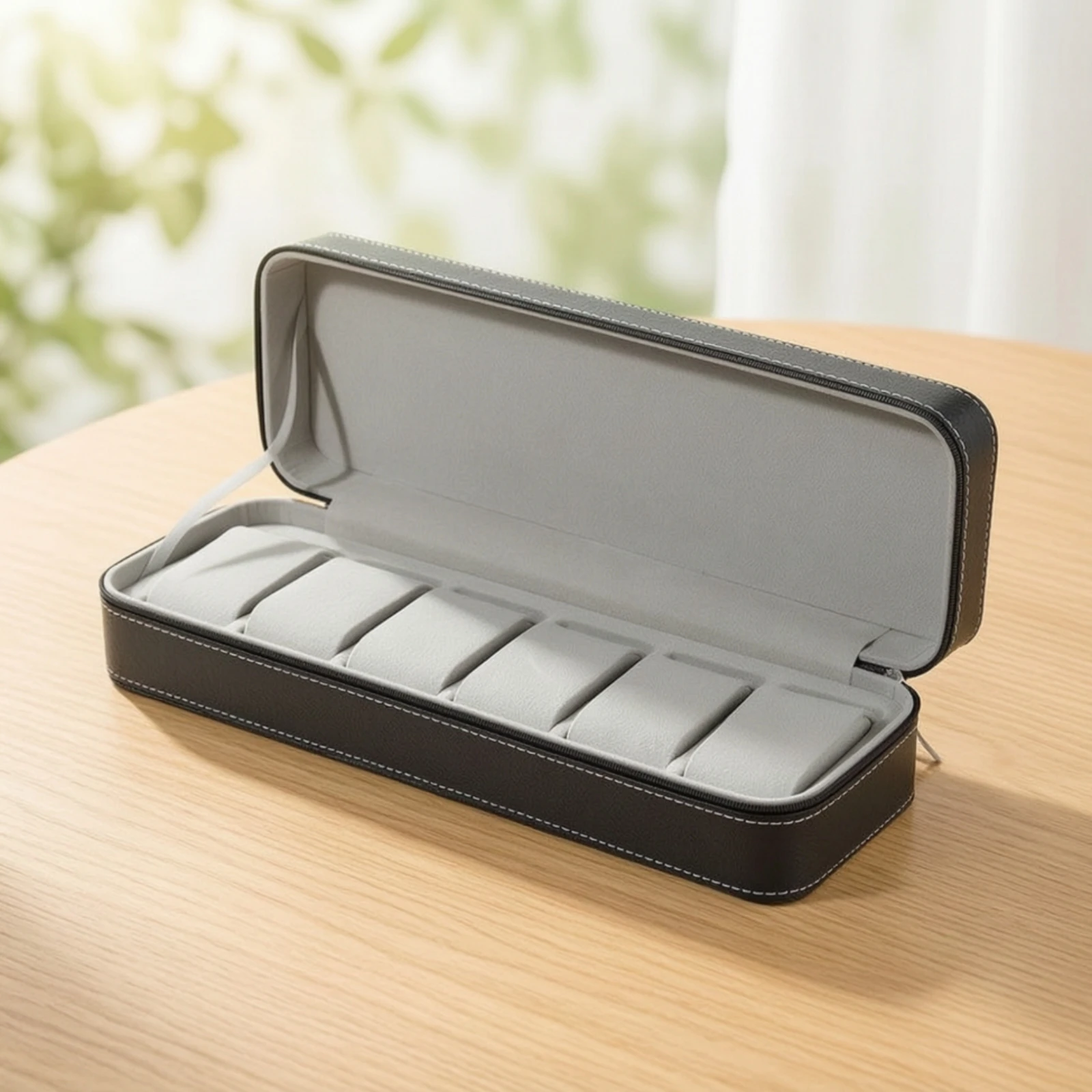 Watch Case with 6 Slots Safeguarding Zippered Watch Organizer Lightweight Versatile for Travelers, Business Trips