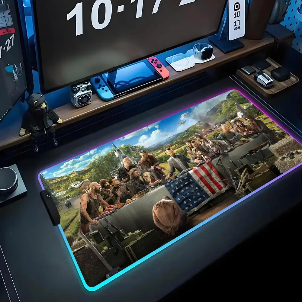 

Коврик для мыши Game Far Cry 5, игровой коврик для мыши RGB, большой светодиодный коврик для ПК, настольный коврик, светящийся коврик для мыши, большой коврик для клавиатуры, настольный коврик с