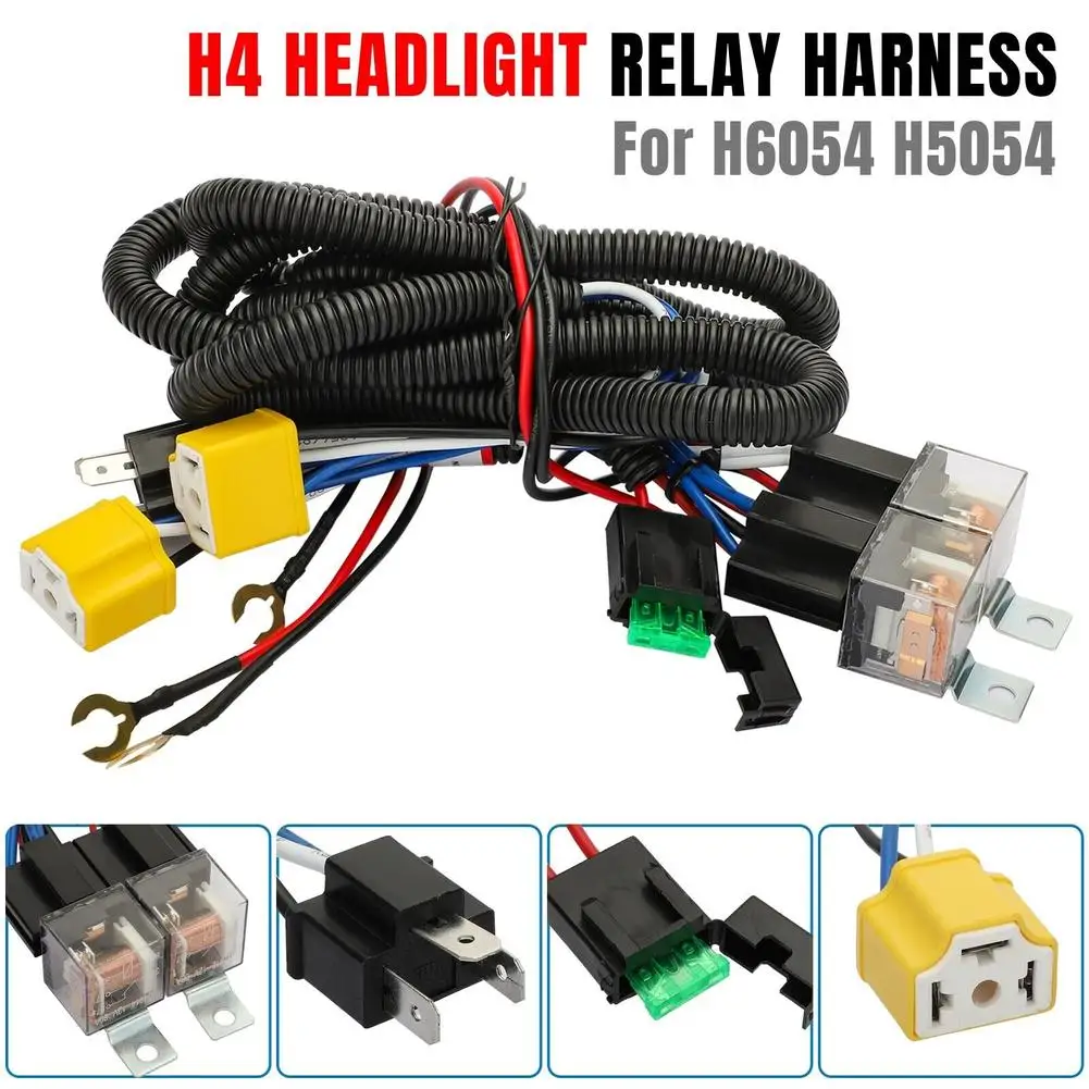 

12V Car H4 LED Headlight Relay Wiring Harness Kit Harness Group With Relay Headlamp Socket Modification Parts