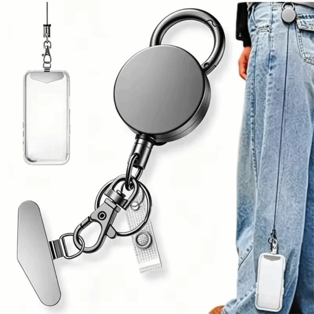 Retractable Phone Holder Lanyard Anti-Theft Anti-Drop Retractable Keychain Metal Clip Safety Lanyard Anti-Theft Lanyard Cycling
