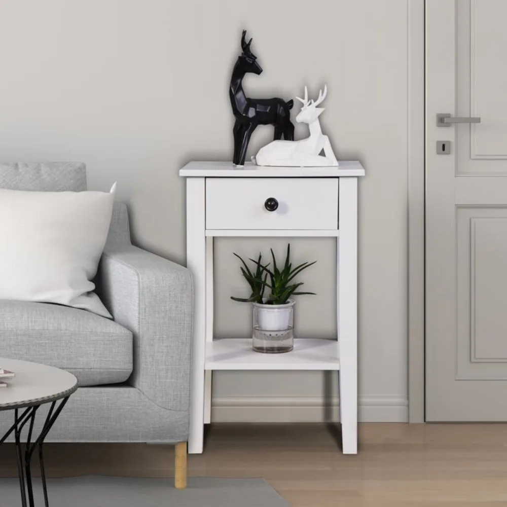 

White Bathroom Floor-standing Storage Table with a Drawer, Nightstands