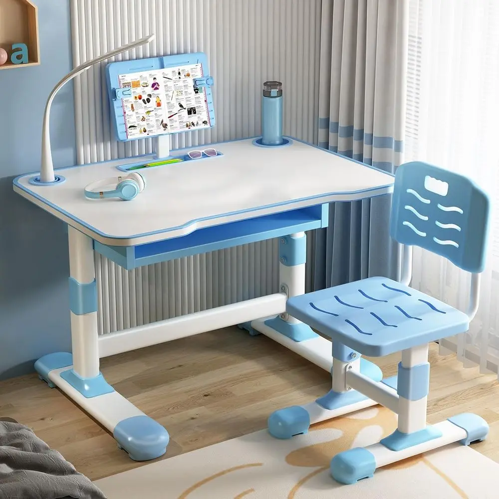 

Height-Adjustable Kids Desk and Chair Set with Spacious Storage for Studying