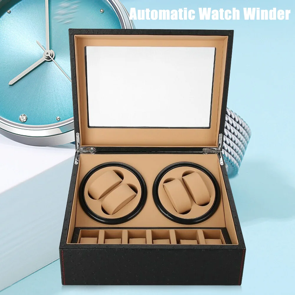 

4+6 Luxury Automatic Rotation PU Watch Winder Leather Display Box Case Storage Crocodile/Ostrich Pattern