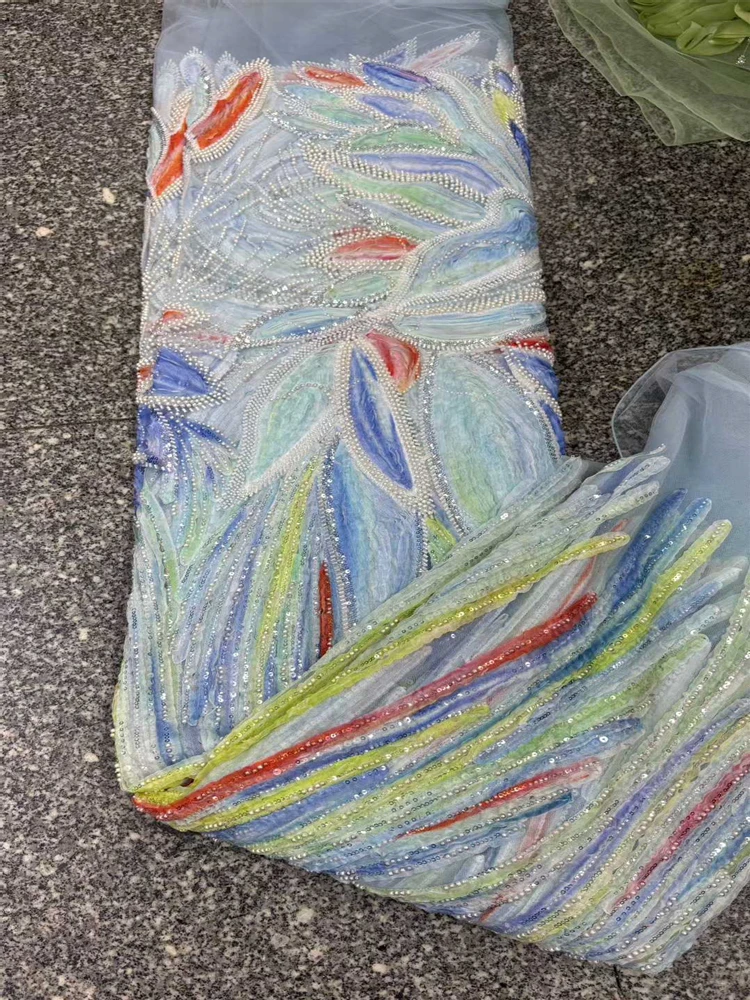 

African Lace Fabric 2025 Sequins Beaded Embroidery Groom Nigerian Bridal High Quality French Tulle Lace Fabric For Wedding Dress