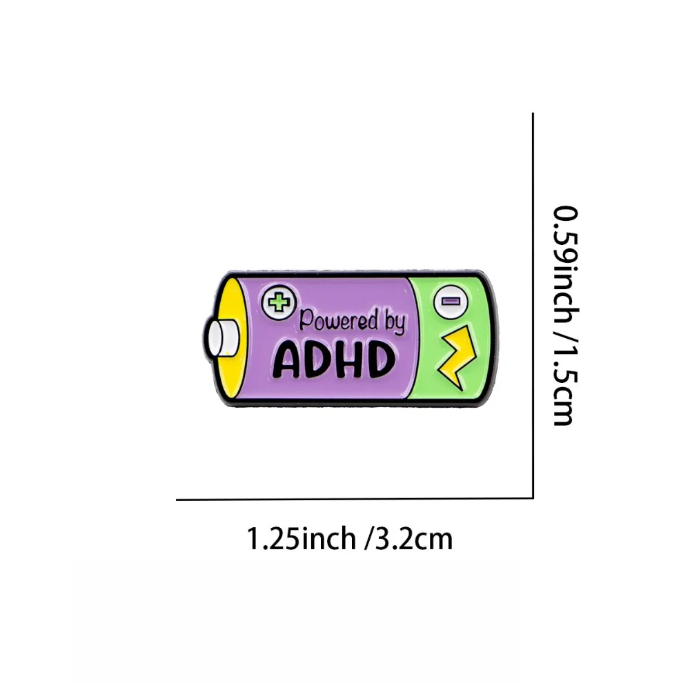 2 Pcs ADHD Fun Battery Brooch Powered By ADHD Exclusive Quote Badge Personaliz Backpack Clothing Decoration Creative Accessories