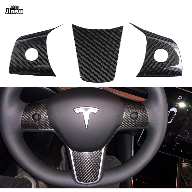 

For Tesla Model 3 Model Y Accessories Interior Modification Carbon Fiber Steering Wheel Panel Embedded Cover Decoration Sticker