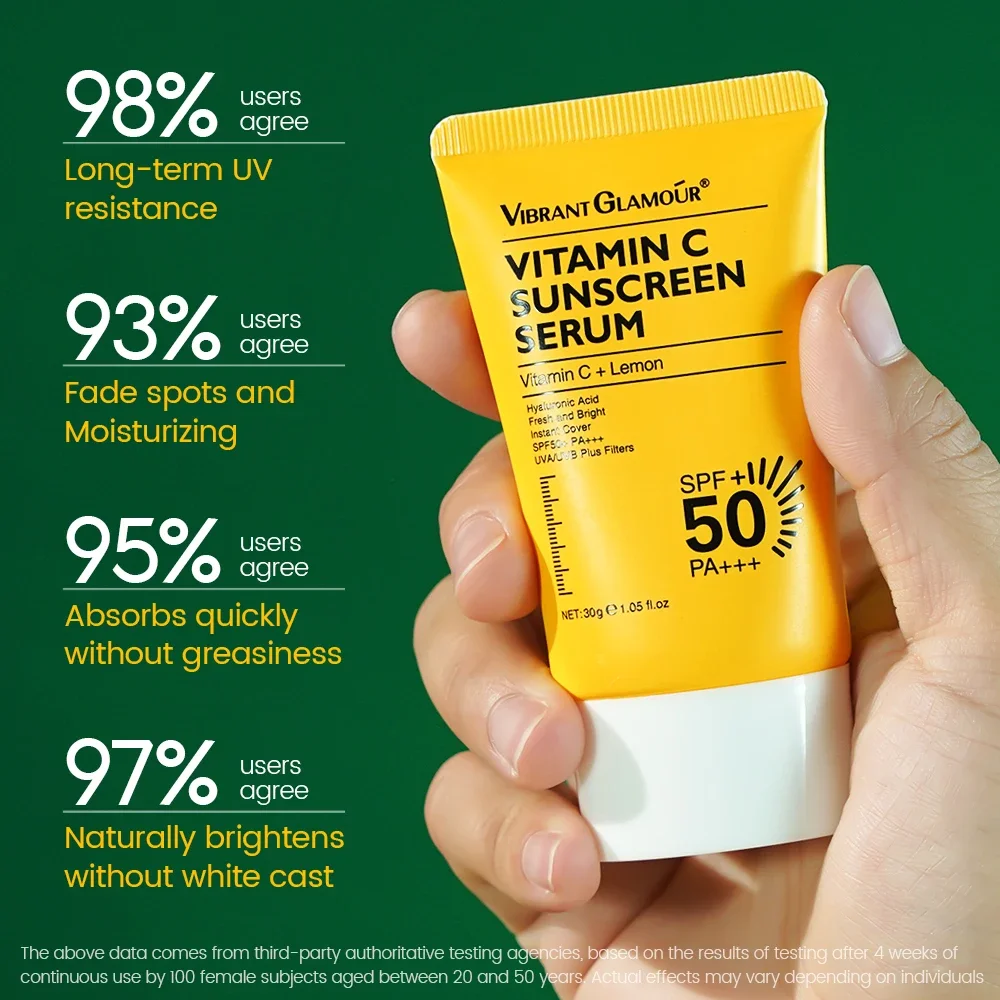 VIBRANT GLAMOUR Vitamin C  SPF 50+ PA+++ UVA/UVB Sunblock 50X C 3X Ceramide Repair Skin Moisturizing Sunscreen Serum