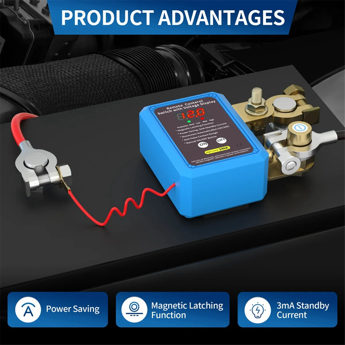 

Exclusive 240A Switch 12V Remote Battery Disconnect Switch with Led Voltage Display Automatic Power Shut Off Switch for Auto