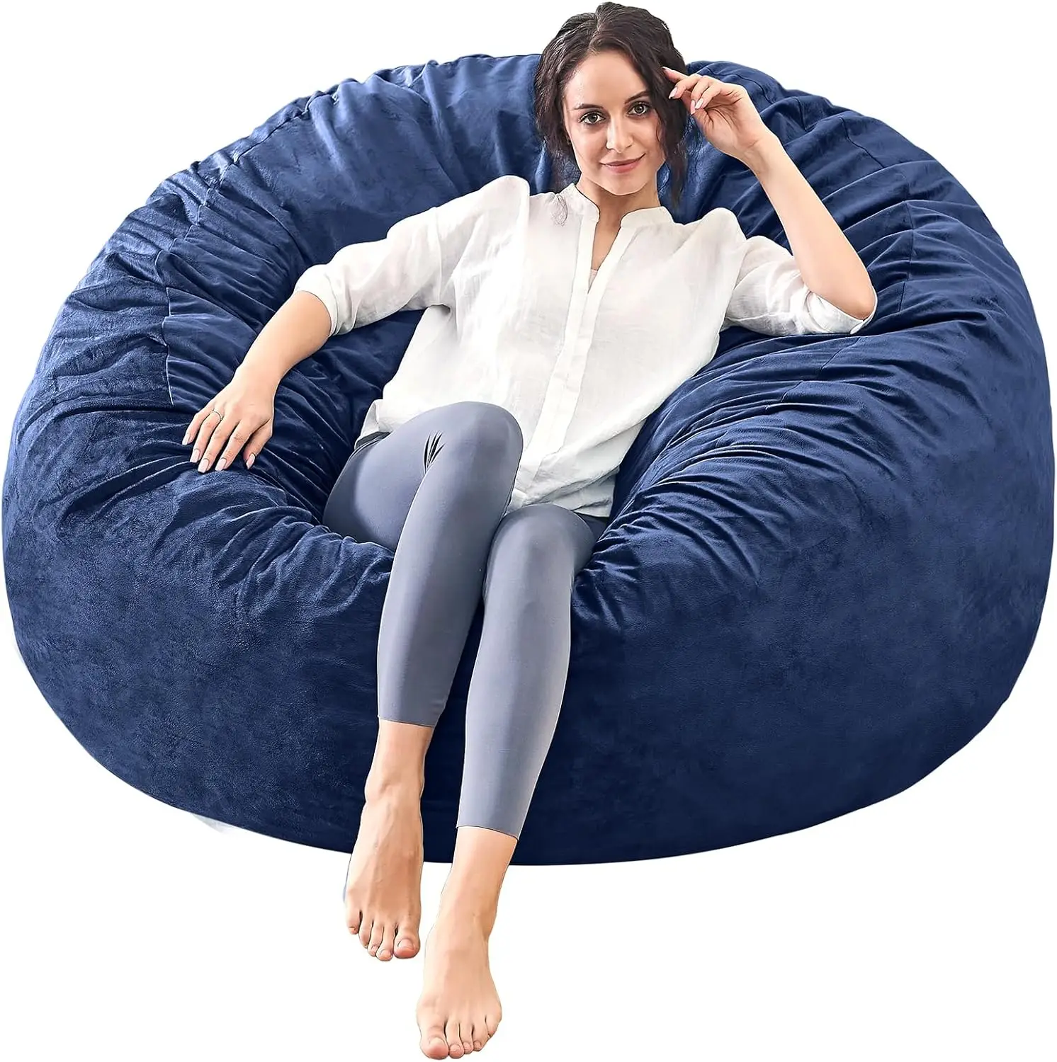 Bean Bag Chairs for Adults - 4' Memory Foam Furniture BeanBag Chair-Big Sofa with Soft Micro Fiber Cover-Round Fluffy Couch for