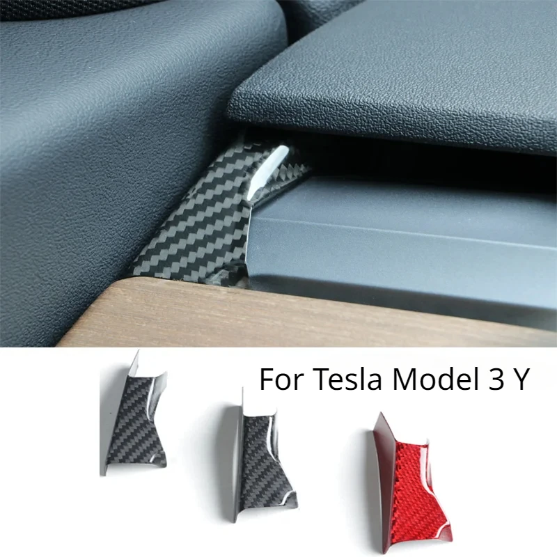 Real Carbon Fiber Dashboard Sticker for Tesla Model 3 Y Edge Trim Creative Stickers Dry Carbon Fiber Modely Car Accessories 2023