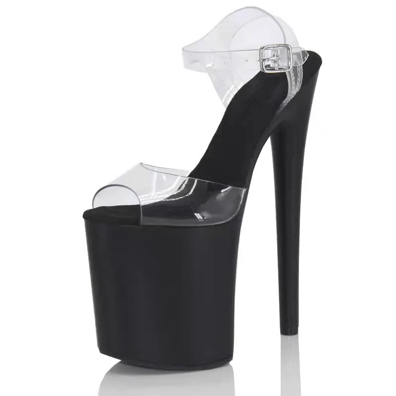 LAIJIANJINXIA New  PVC Sexy Exotic Pole Dancing Shoes Summer Women Sandals 20CM High Heels Buckle Strap Size 34-46 MA003