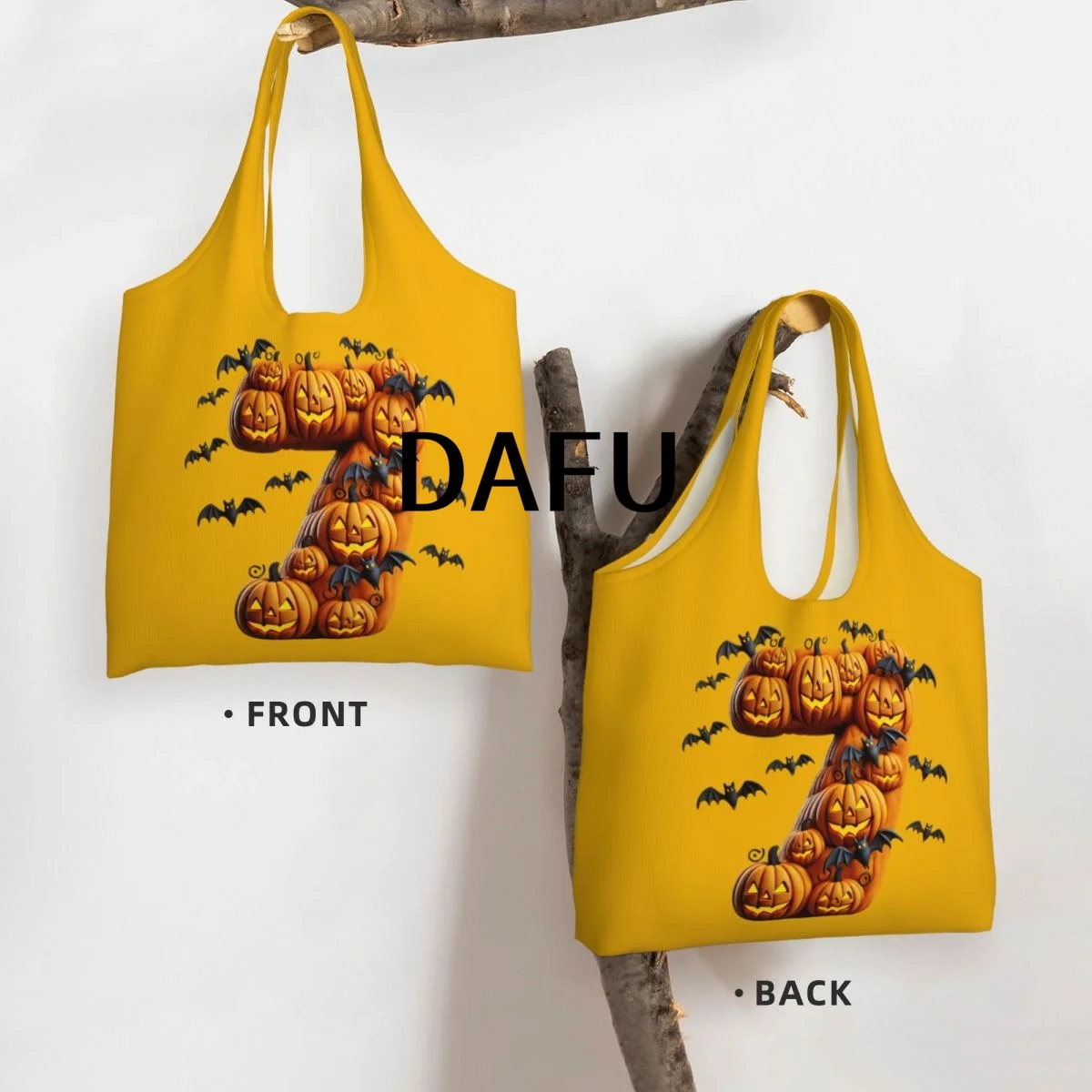 Batty Pumpkin Number 7 Funny Halloween Bat Pumpkin Tote Bag for Women - Gothic Canvas Shoulder Bag Shopping Commute Party