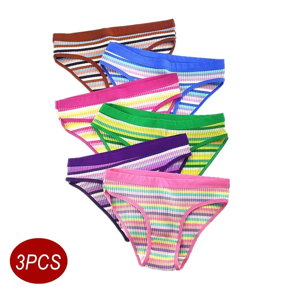 CRWC 3 pezzi pantaloni di cotone biancheria intima da donna slip a righe a vita bassa ragazze colorate lingerie elasticizzata carina taglie forti
