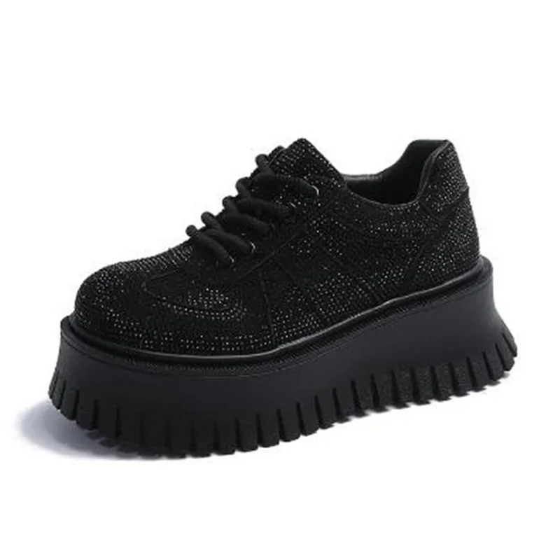 

Designer Women's 7cm Platform Sneakers Lace-up Rhinestones Casual Shoes Women Leisure Dress Fashion Designer Zapatillas De Mujer