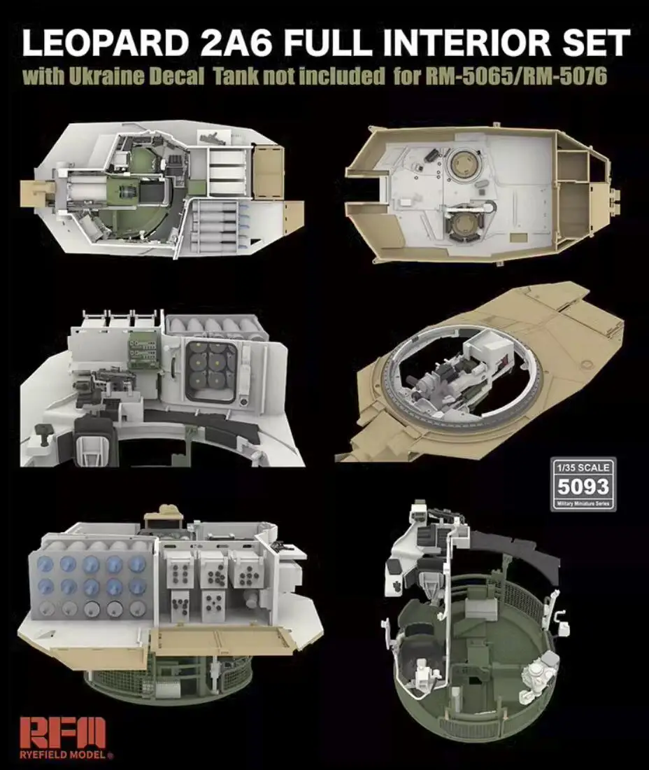 RYEFIELD 5093 1/35 LEOPARD 2A6 FULL INTERIOR SET With Ukraine Decal Not Included Tank For RM-506J/RM-5076