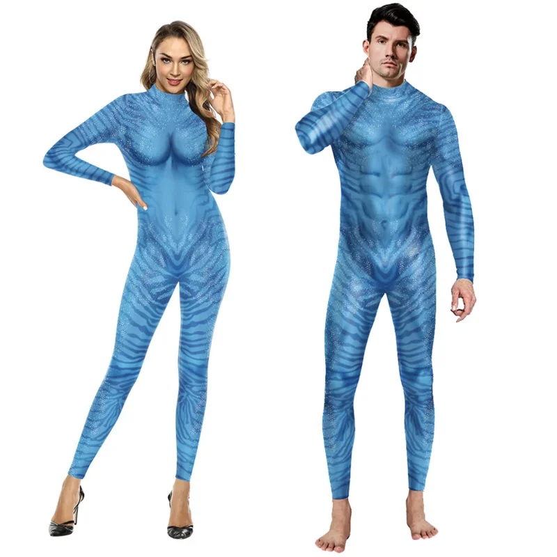 Film Avatar Jake Sully Cosplay 3D kombinezon kostium kobiety seksowny strój Neytiri z długim rękawem Catsuit body impreza z okazji Halloween sukienka