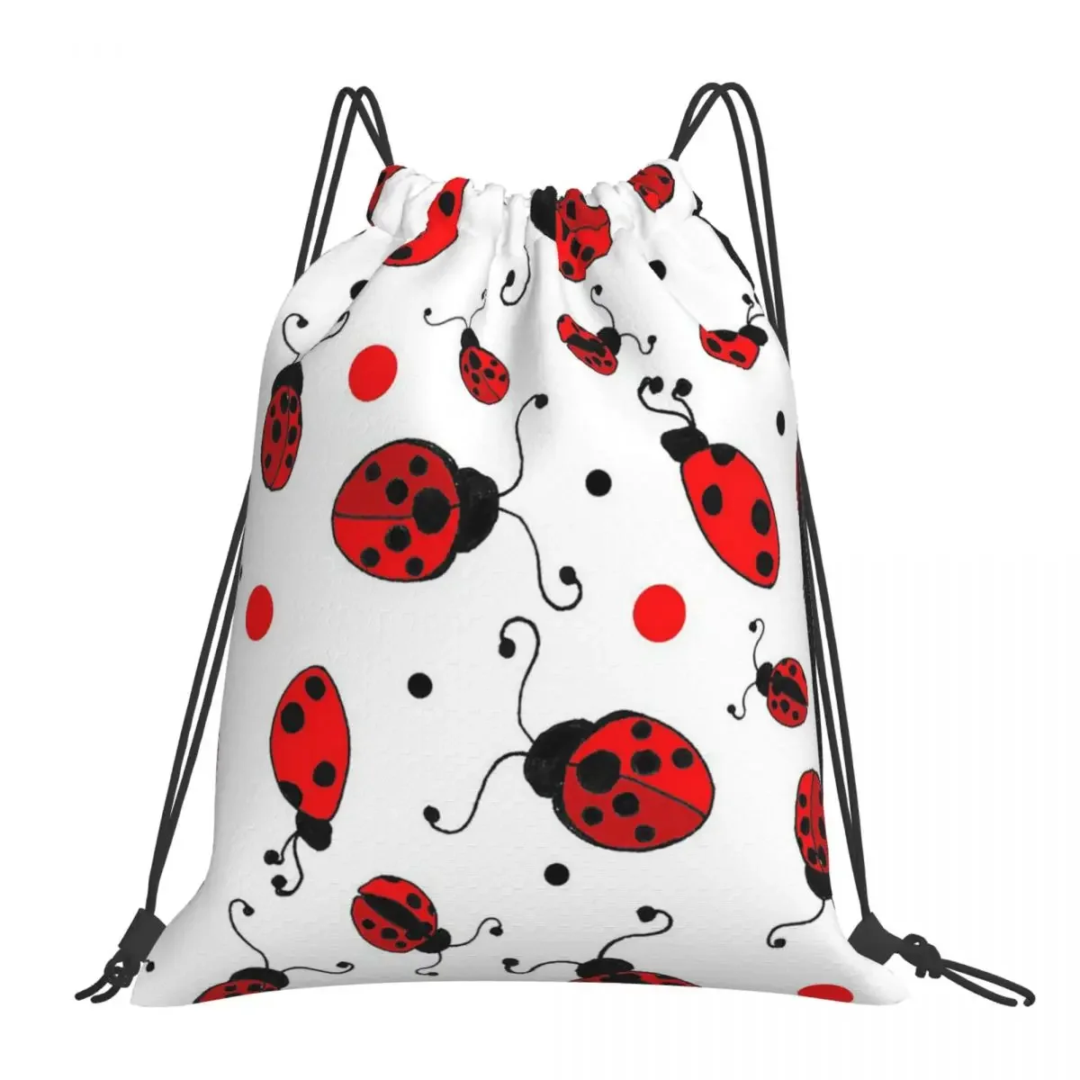 Ladybug Pattern Backpacks Casual Portable Drawstring Bags Drawstring Bundle Pocket Storage Bag BookBag For Travel Students