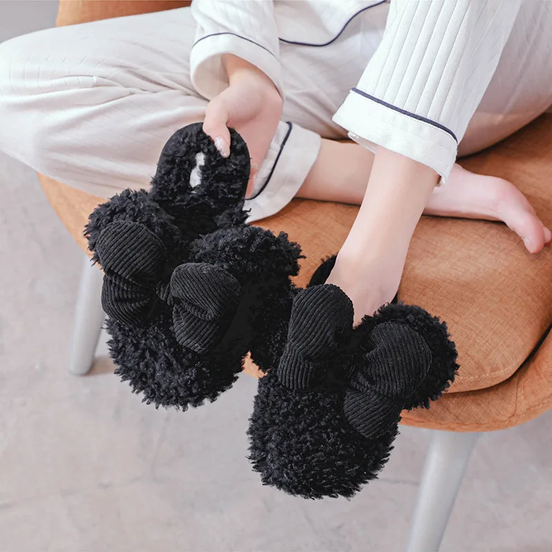 Cute Wool Roll Cartoon Mouse Ear Home Warm Cotton Slippers in Winter