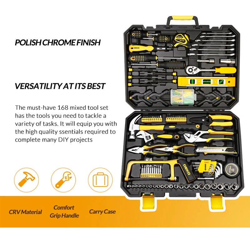 TZ168 Socket Wrench Tool Set Auto Repair Mixed Tool Combination Package Hand Tool Kit With Plastic Toolbox Home DIY