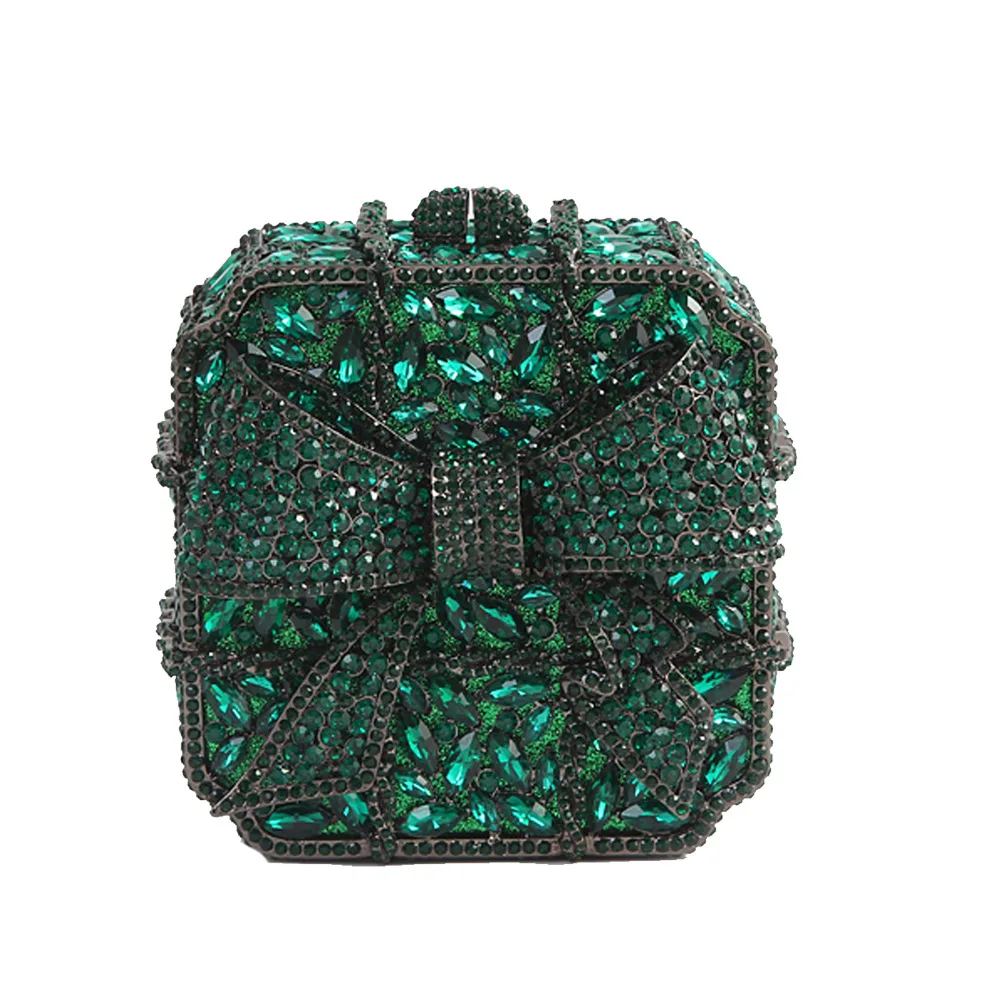 Mini Square Box Rhinestone Bag Hollow Diamond-encrusted Dinner Evening Bow Women's Bag Multifunctional Cosmetic Organizer Pouch
