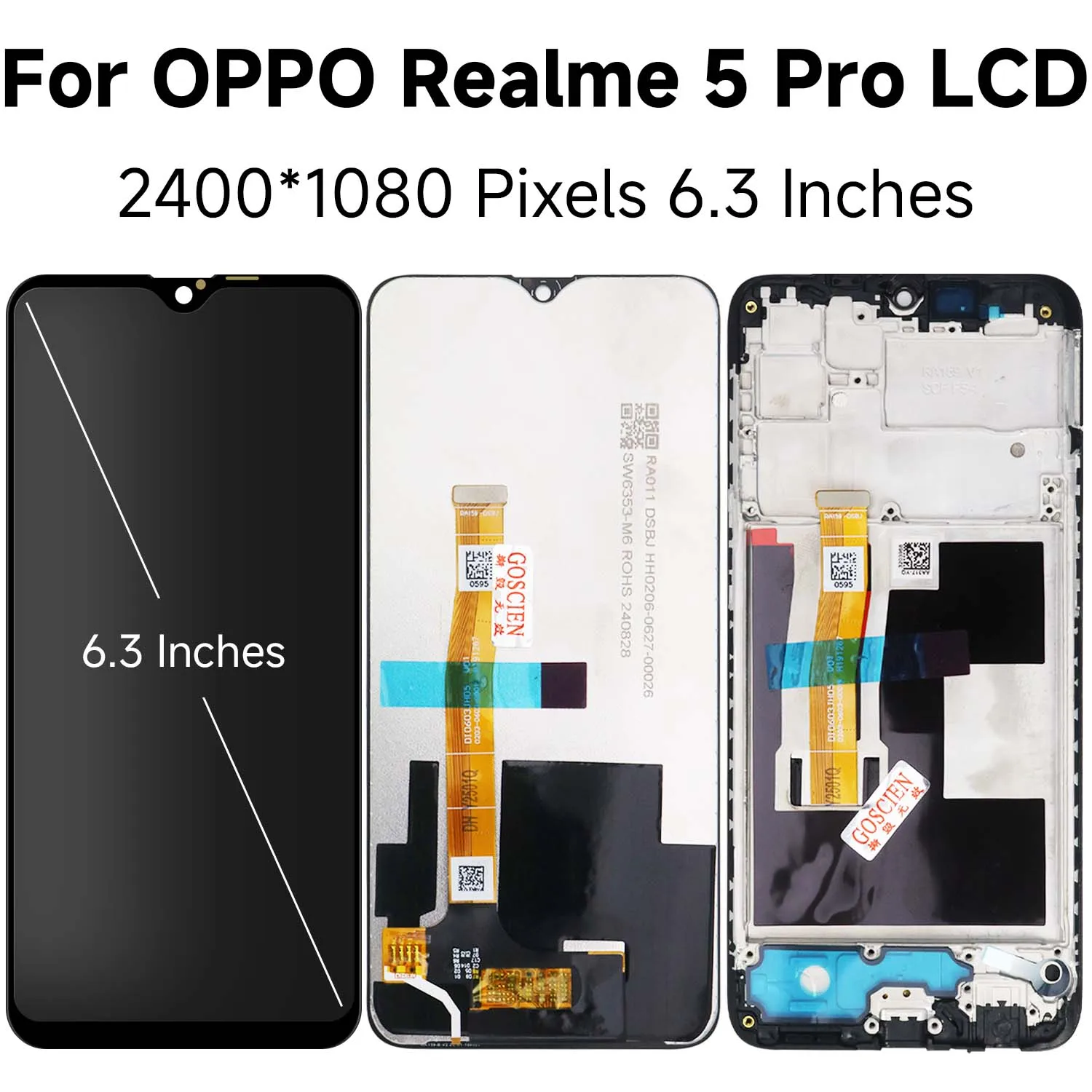 Pantalla LCD táctil para móvil, montaje de digitalizador con marco de 6,3 pulgadas para Oppo Realme 5 Pro, Realme RMX1971 Q, novedad