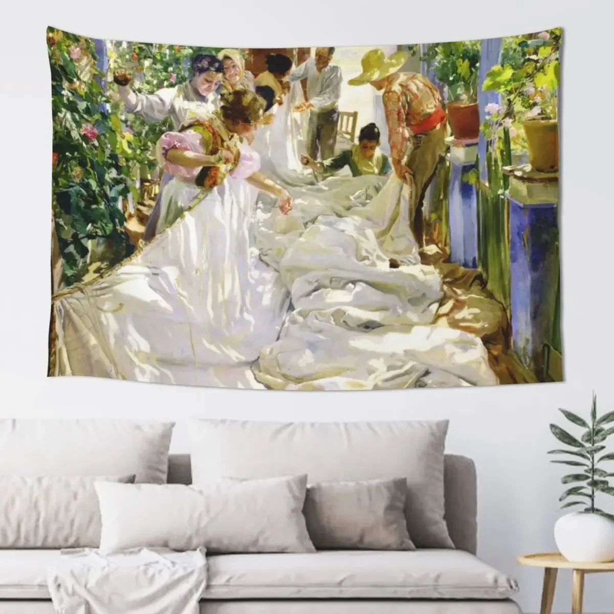 Joaquin Sorolla y Bastida - Sewing the sail 1896 Tapestry Bedroom Decor Room Decor Korean Style Tapestry