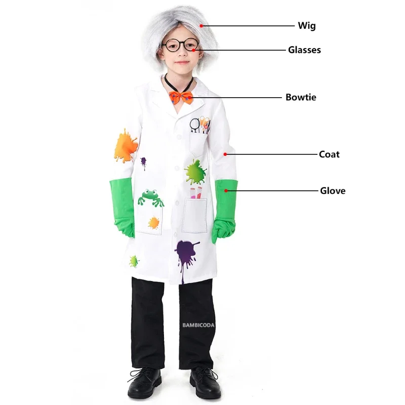 Disfraz de Doctor para niños y niñas, uniforme de clase especial, ropa blanca para Cosplay de Halloween, científico loco, protección Experimental