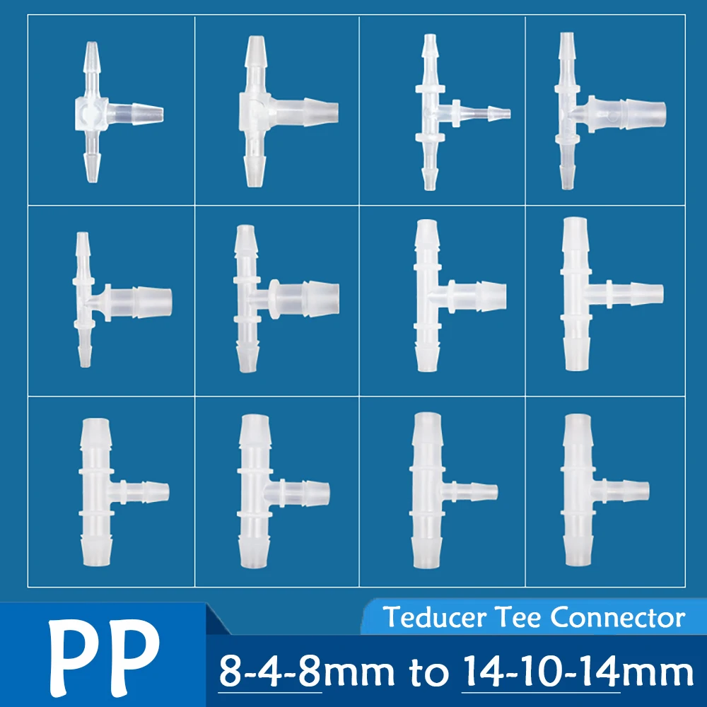 

8-4-8mm to 14-10-14mm PP Reducing Tee Connector/T Fitting For Garden Irrigation Aquarium Fish Tank Pagoda Hose Joint