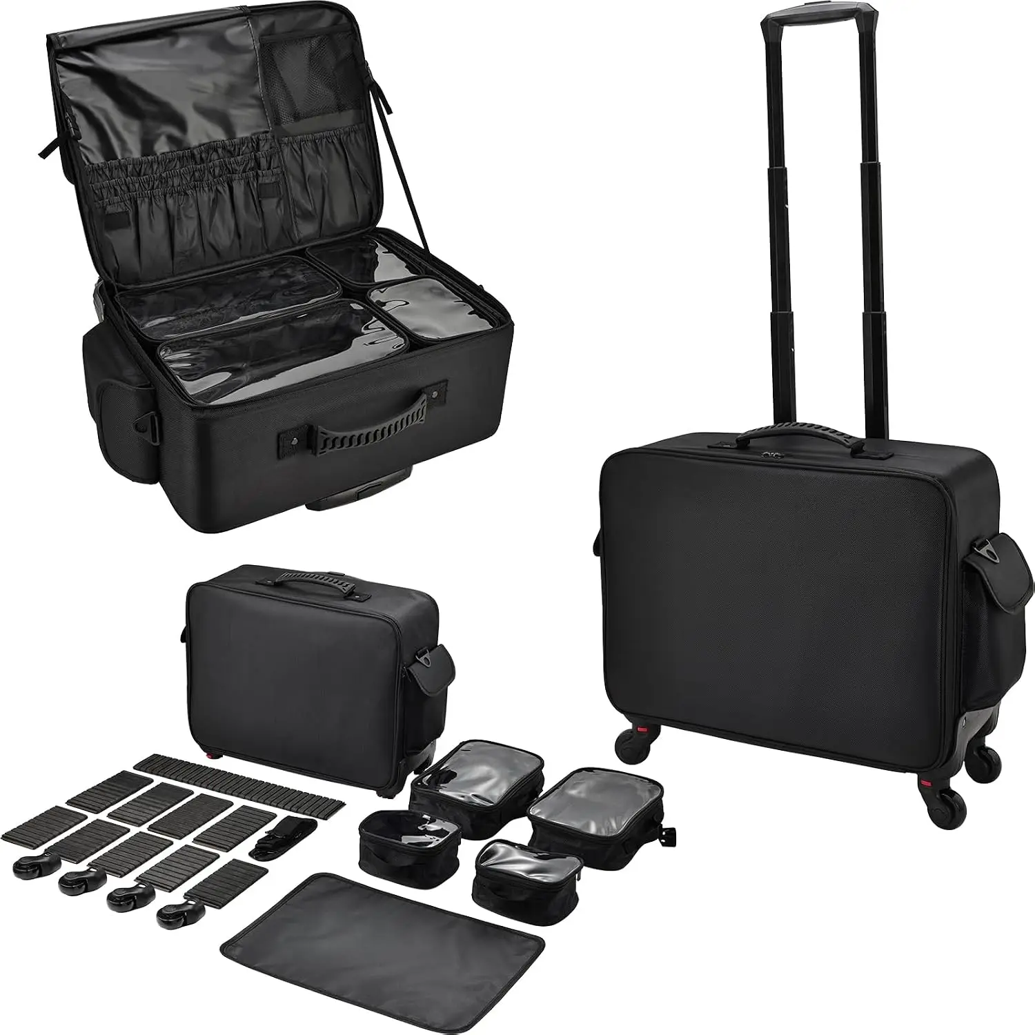 Rolling Makeup Case Wheeled Cosmetology Bag Extra Large Cosmetic Artist Trolley Portable Travel Hairstylist Nail Tech Profession