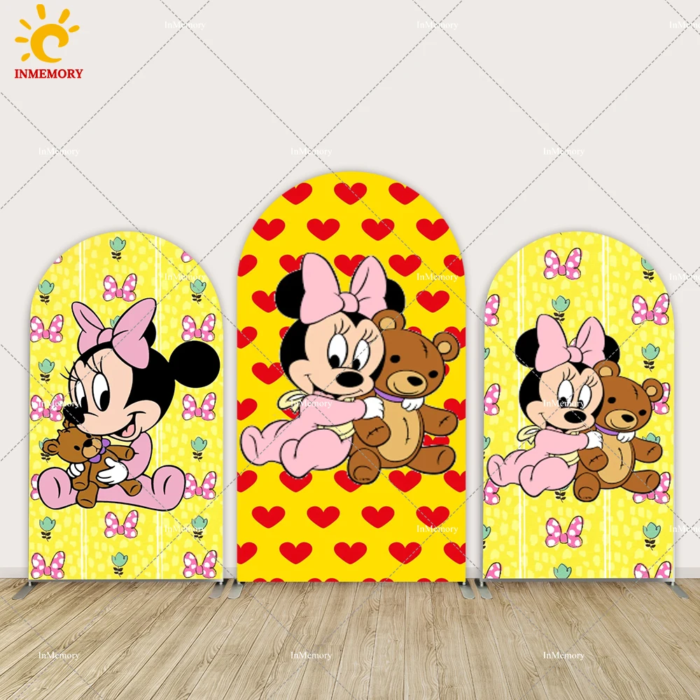 Baby Shower decorazione per feste per neonate Minnie Mouse Arch Cover Chiara fondale parete sfondo Banner Doubleside elastico