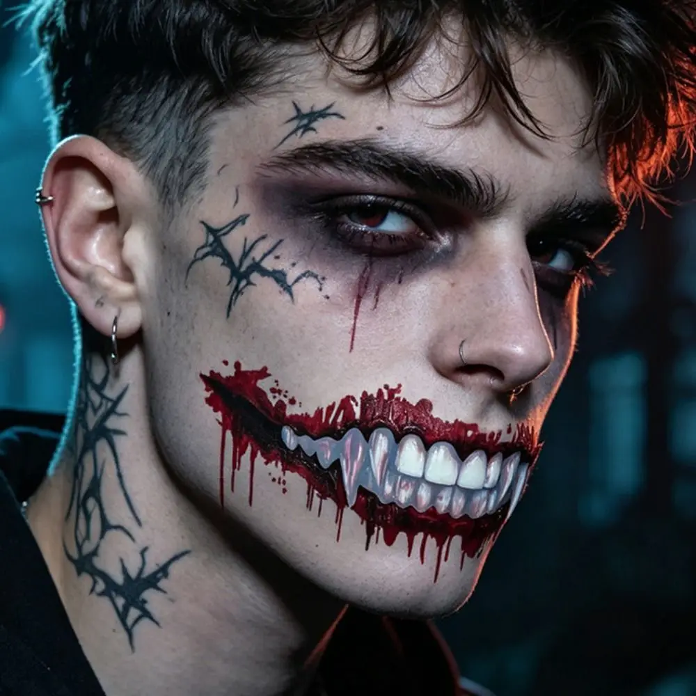 Durable DIY Big Mouth Tattoo Sticker Fake Waterproof Halloween Tattoo Sticker Funny Creative Realistic Mouth Stickers Gift
