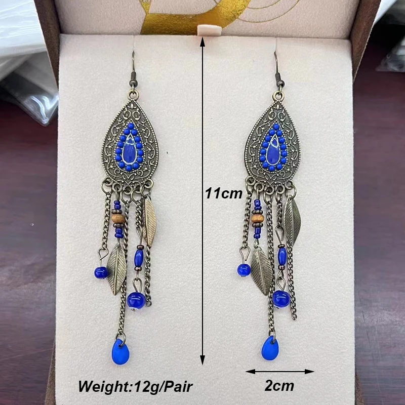 Classic Bohemian Vintage Water Drop Earrings for Women Ethnic Style Handmade Long Chain Bead Tassel Earring Pendientes Mujer