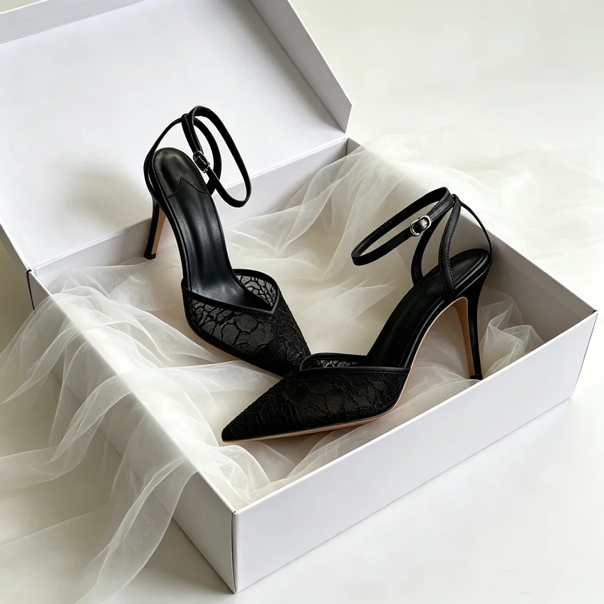 Lace Flowers Embroidered Floral Wedding Shoes Ankle Buckle Strap Banquet Pointed Toe Women Thin Heeled High Heel Prom Shoes